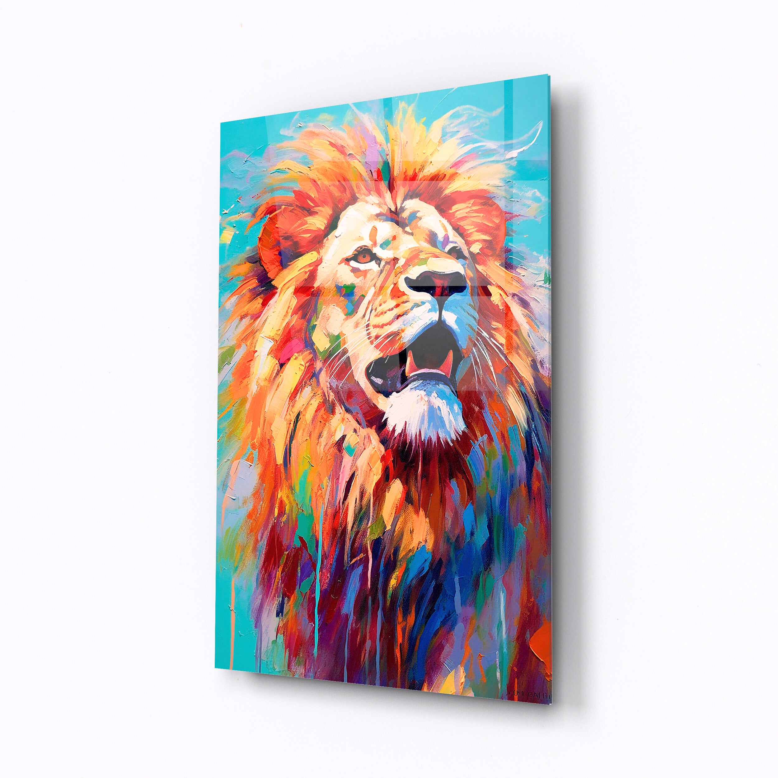 Tempered glass wall art Lion with a bright mane-0