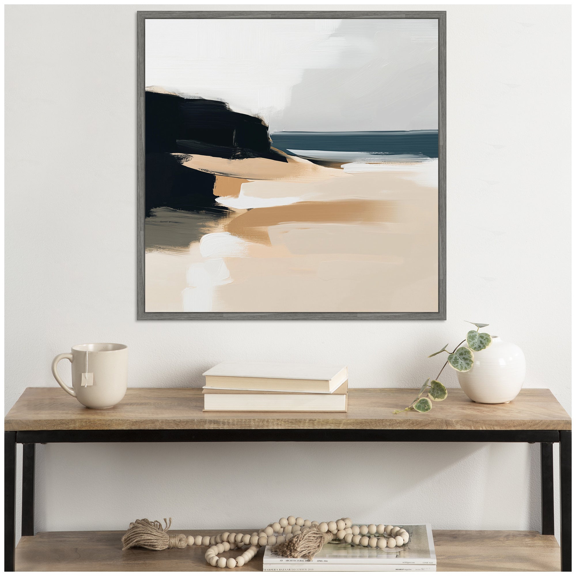 Sylvie Coastal Sand Modern Abstract Landscape I Framed Canvas by The Creative Bunch Studio