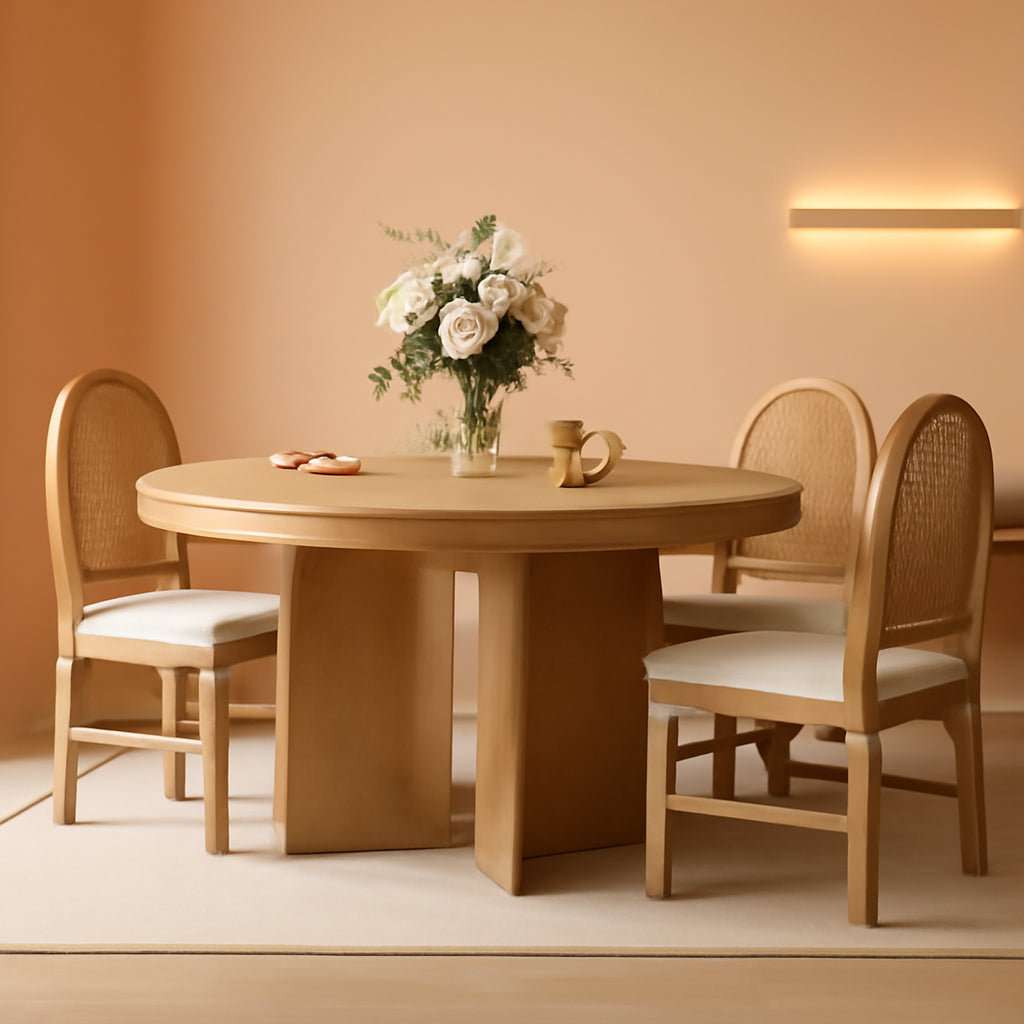 Retro Solid Wood Dining Set Natural Finish Extendable