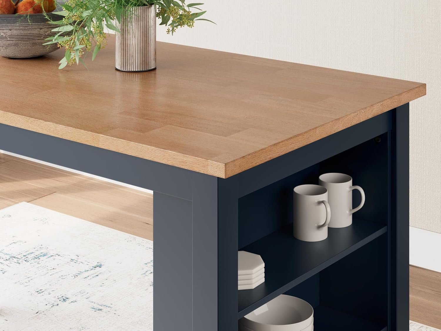Counter Height Dining Table With Shelves In Blue And Brown