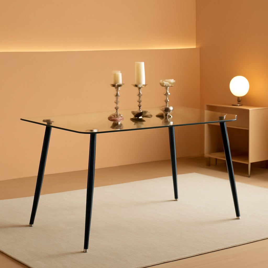 51 Inch Glass Dining Table For 4 With Tempered Glass Top