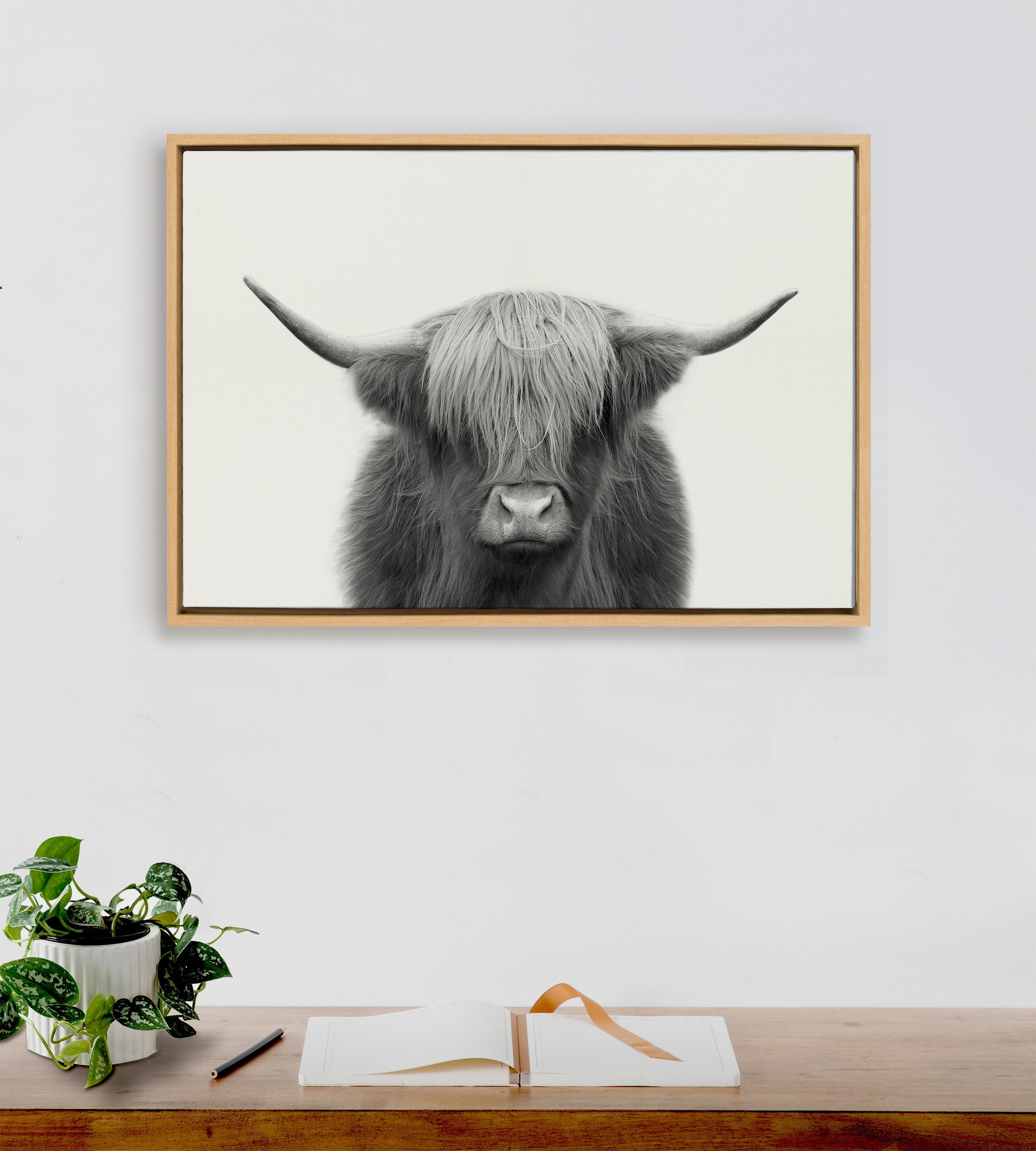 Sylvie Hey Dude Highland Cow Framed Linen Canvas by The Creative Bunch Studio