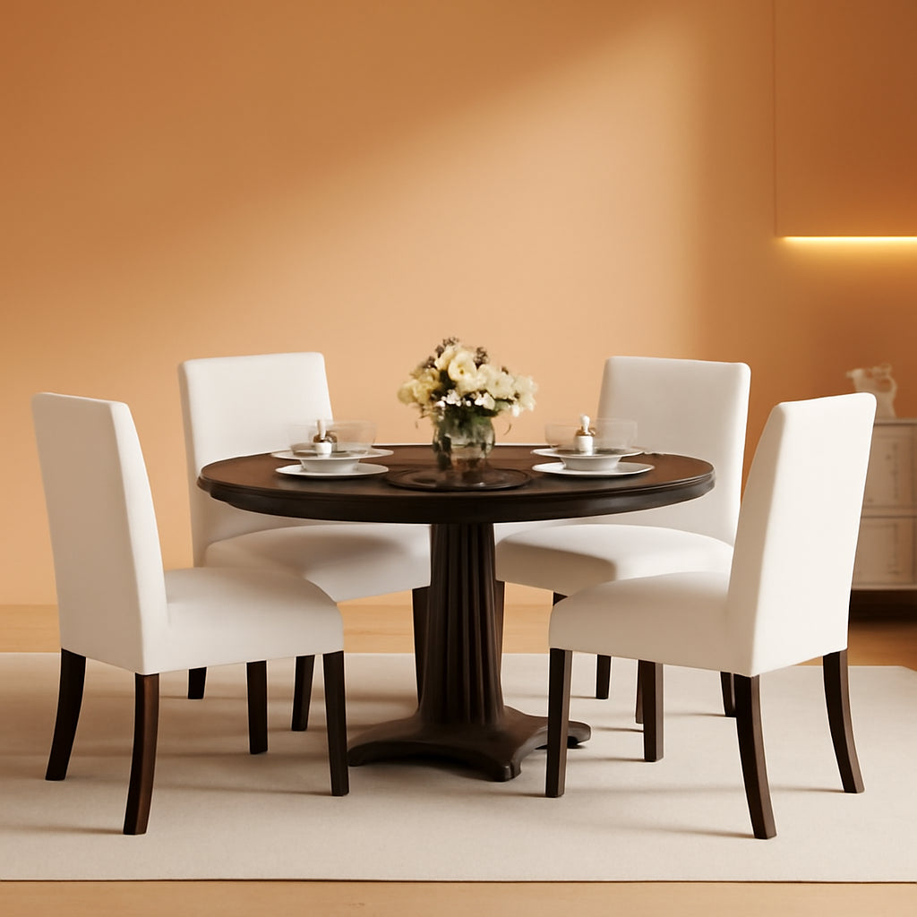 Beige Upholstered Parsons Dining Chairs Hardwood Legs