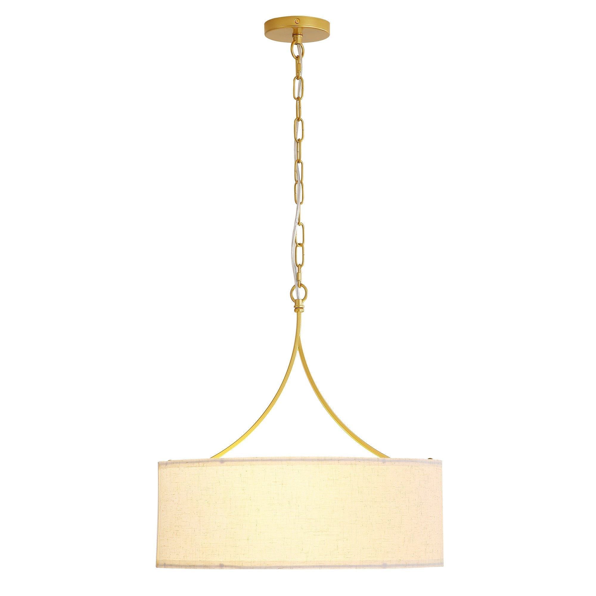 3-Light Gold Fabric Drum Pendant Light