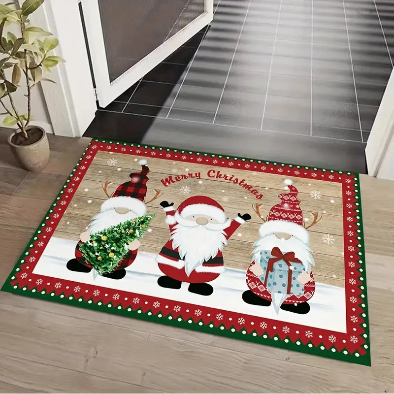 Merry Christmas Kitchen Rug - Festive Red and Green Polka Dots-4