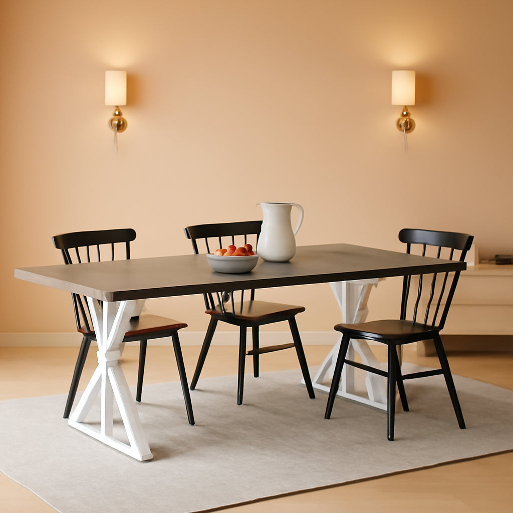 Farmhouse 6 Person Dining Table 70.8 Inch Grey Wood Table