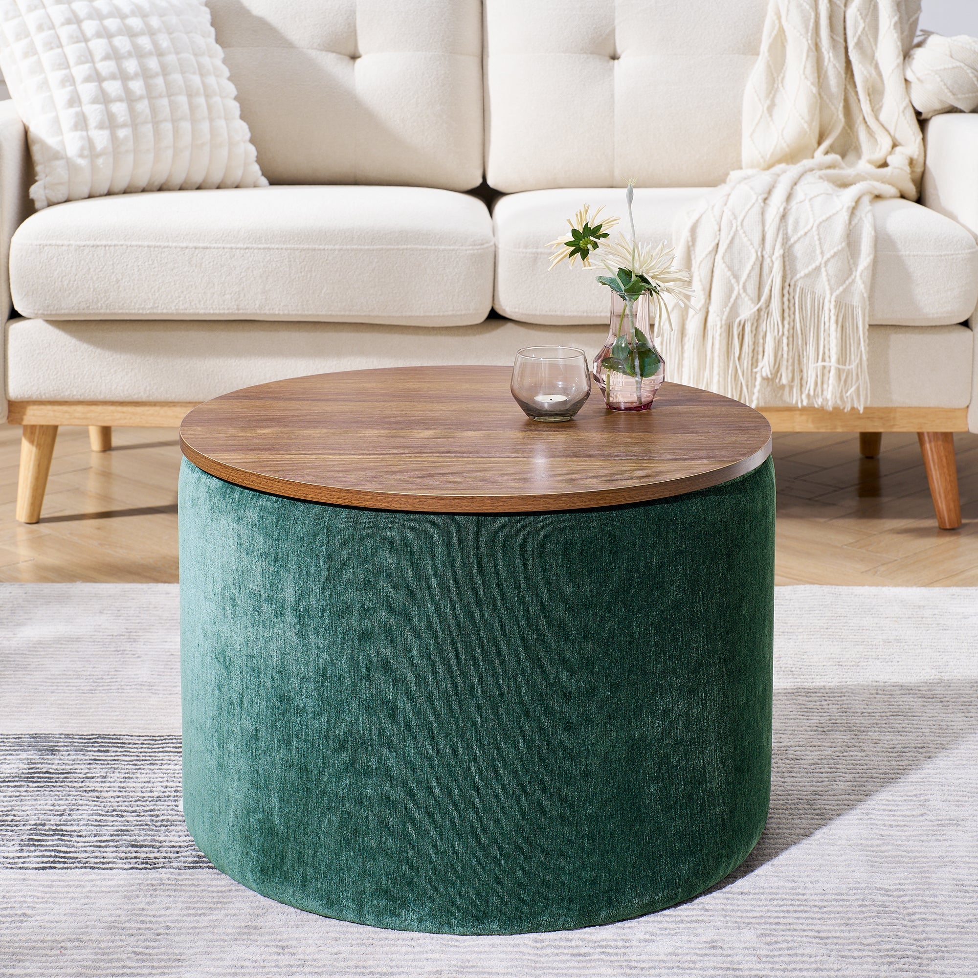 2-Piece Set Round Chenille Storage Ottoman