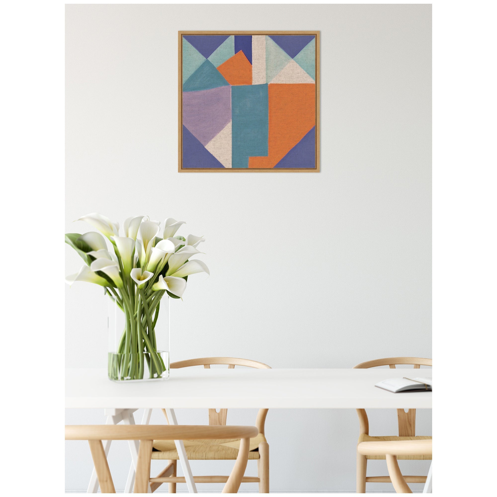 Sylvie Painterly Soft Geometric Shapes Neutral Linen Framed Canvas by The Creative Bunch Studio