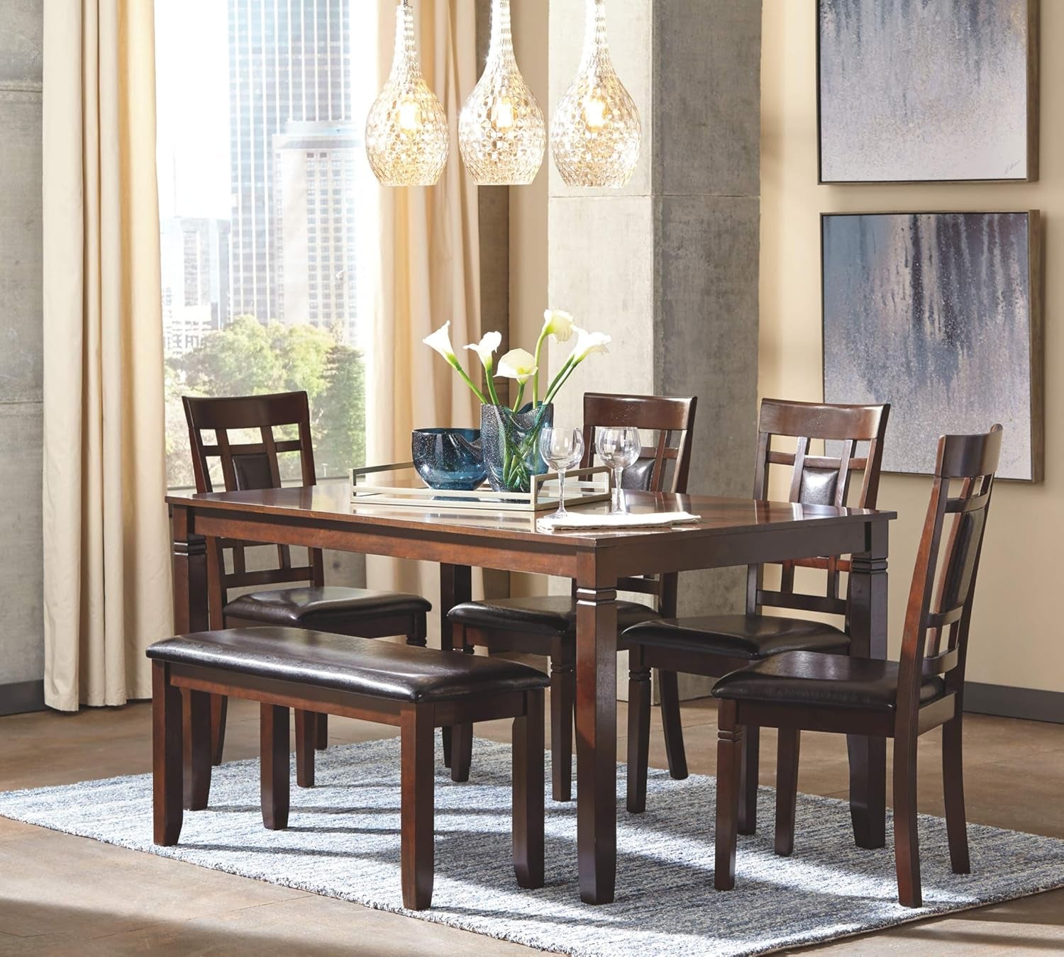 Brown Contemporary Engineered Wood Dining Table Set
