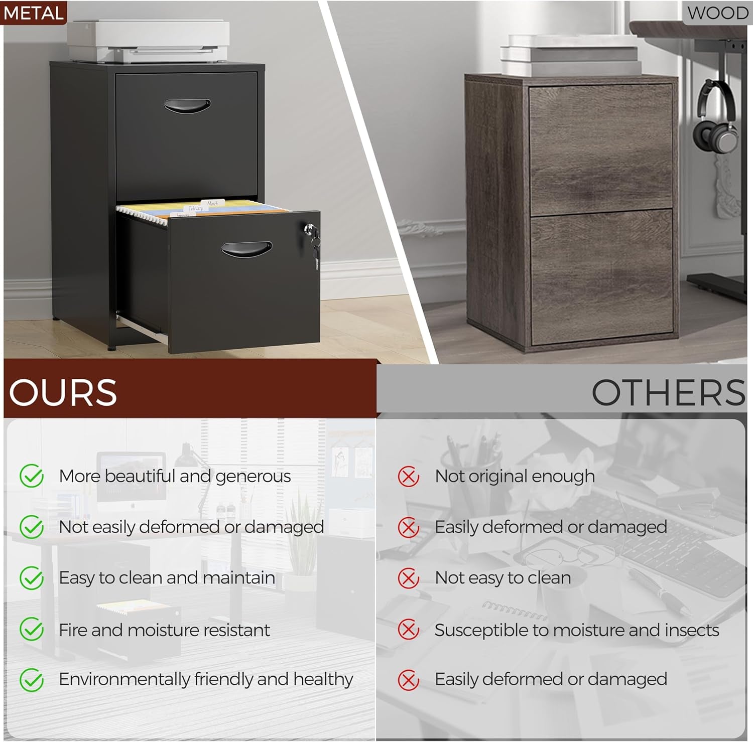 2 Drawer Locking Vertical File Cabinet Black Metal For Hanging Files Letter A4 Documents