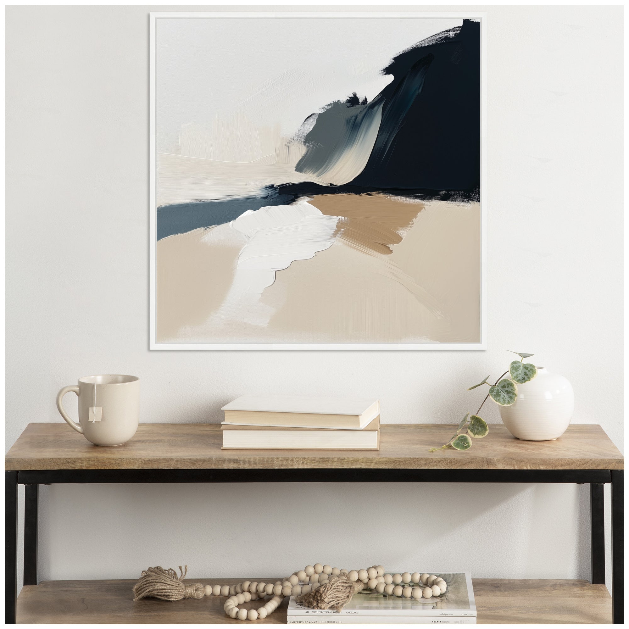 Sylvie Coastal Sand Modern Abstract Landscape II Framed Canvas by The Creative Bunch Studio