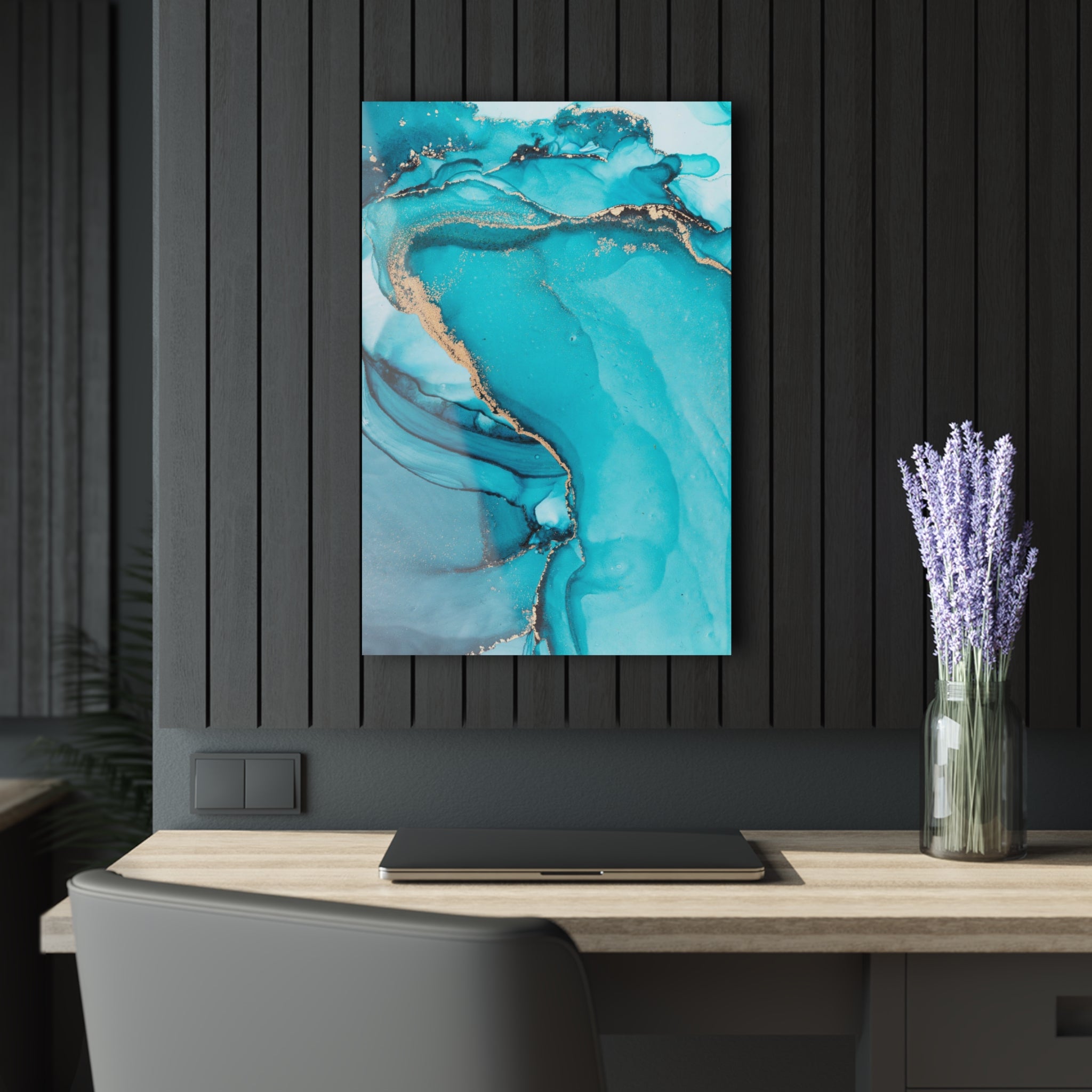 Tempered glass wall art - blue fluid ink-3