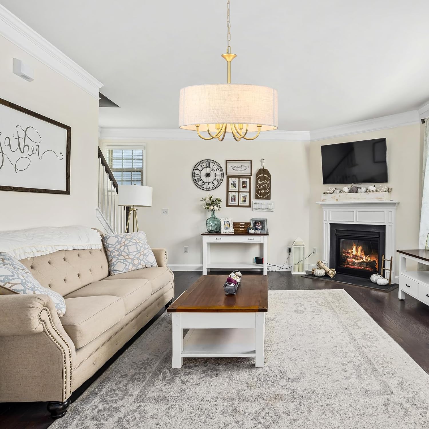 Gold Drum Chandelier 6 Light Metropolitan Farmhouse-2