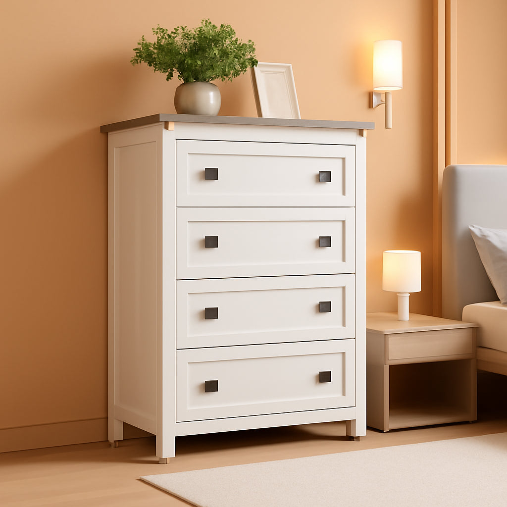 Antique White Rustic 5 Drawer Dresser For Bedroom Storage