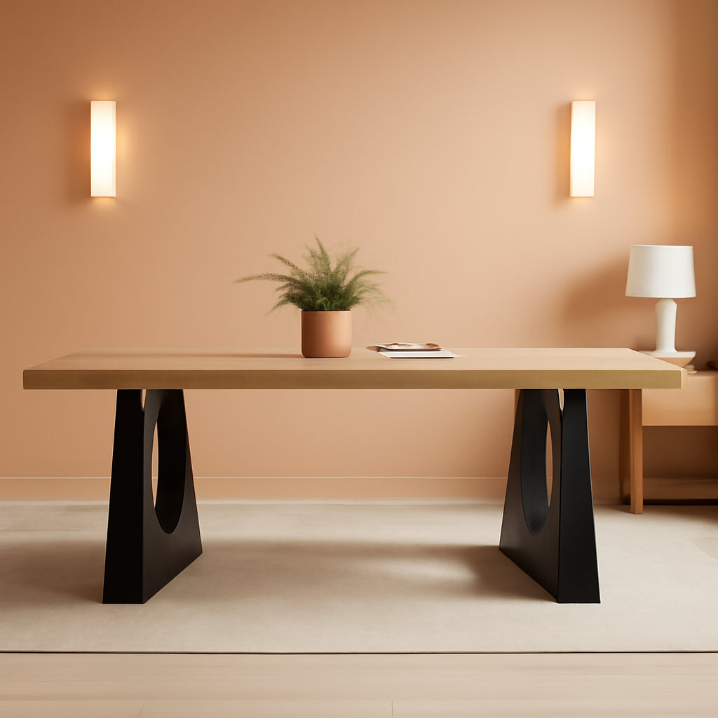 Oak And Black Rustic Dining Table 70.9 Inch For 6 To 8 People