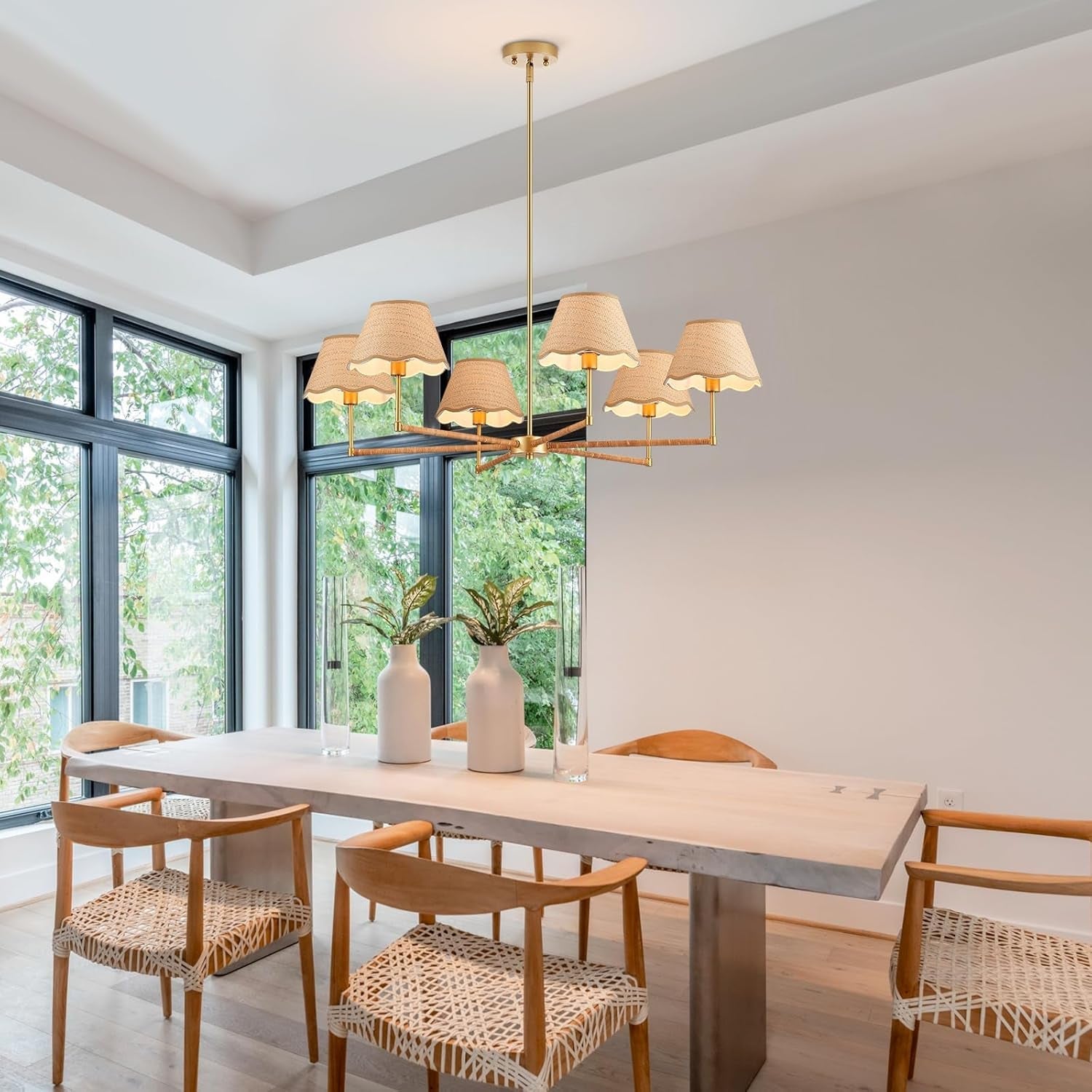 39Inch Boho Rattan Chandelier PendantLight 6 Lights-1