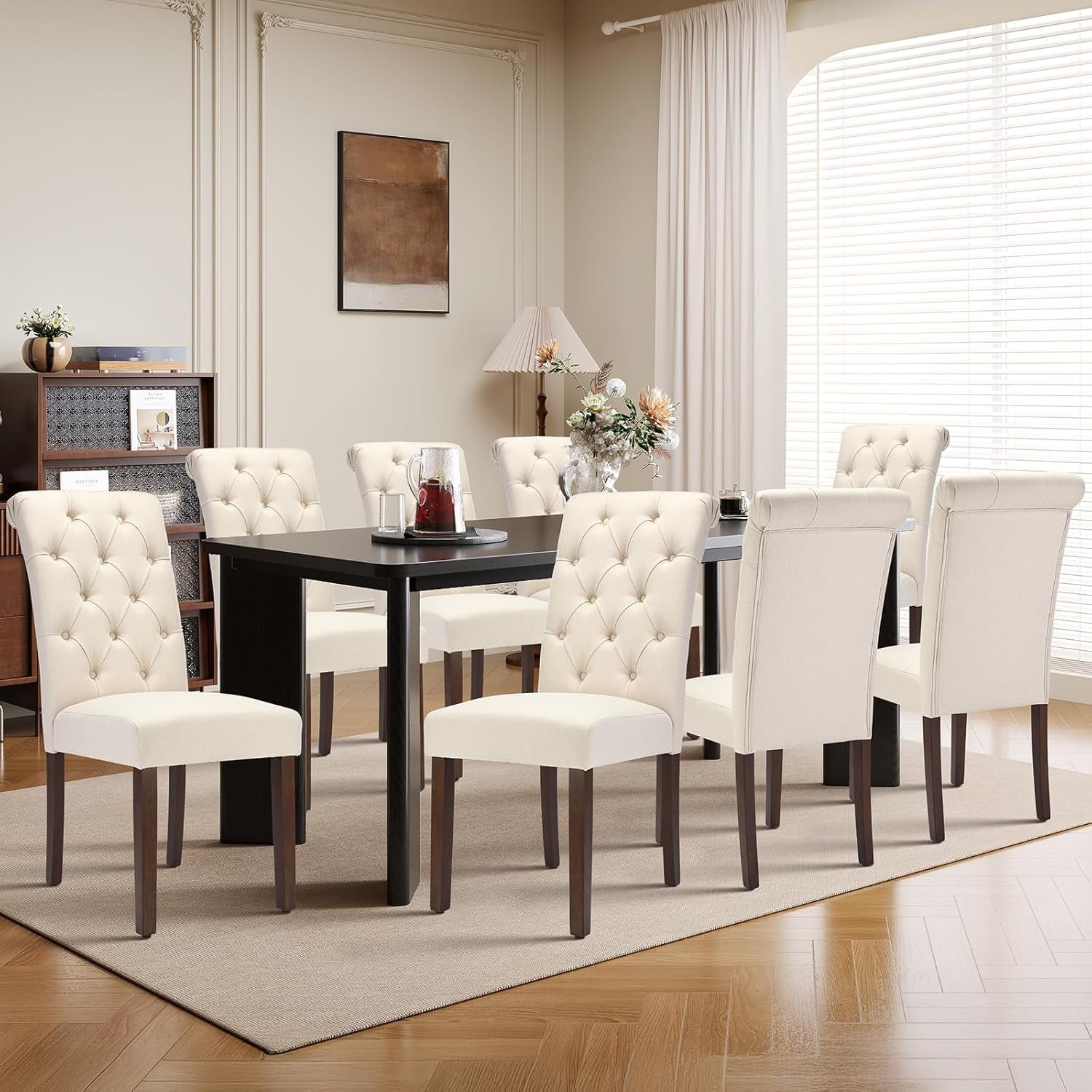 Rectangular Dining Table Set For Six Black Beige Two Tone