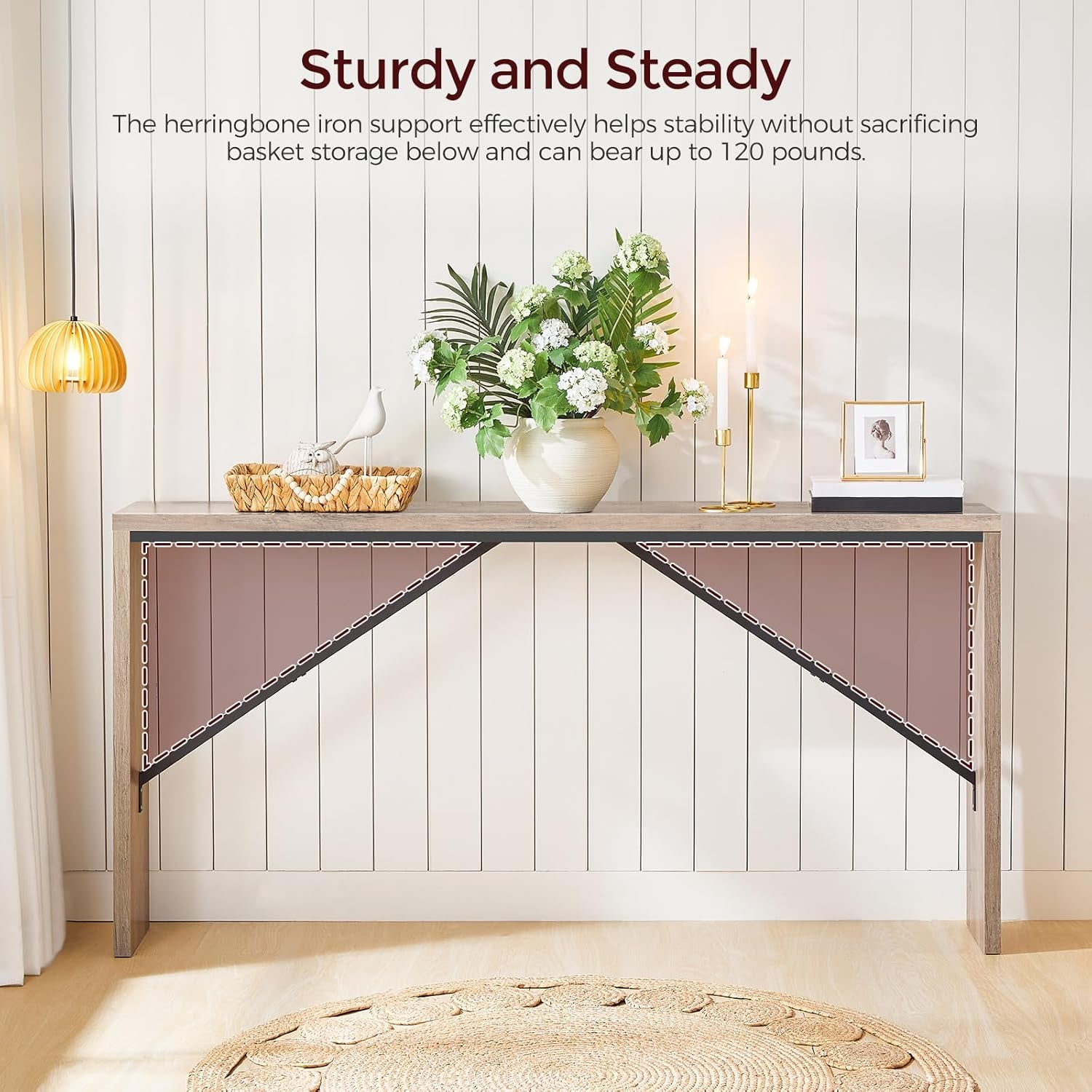 62.2 Inch Greige Industrial Console Table For Entryway