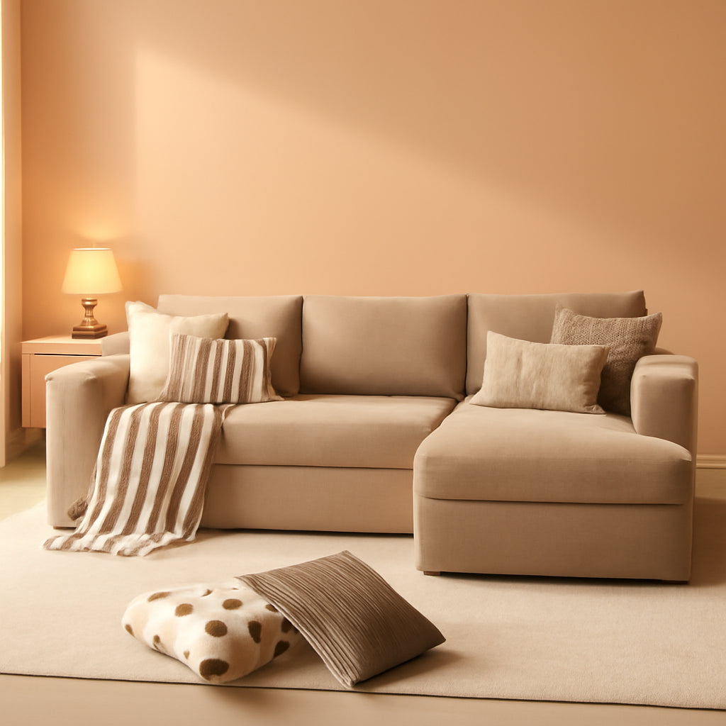 104 Inch Cloud Sectional Couch With L Shaped Chaise Modern Modular Sofa In Camel Corduroy Fabric