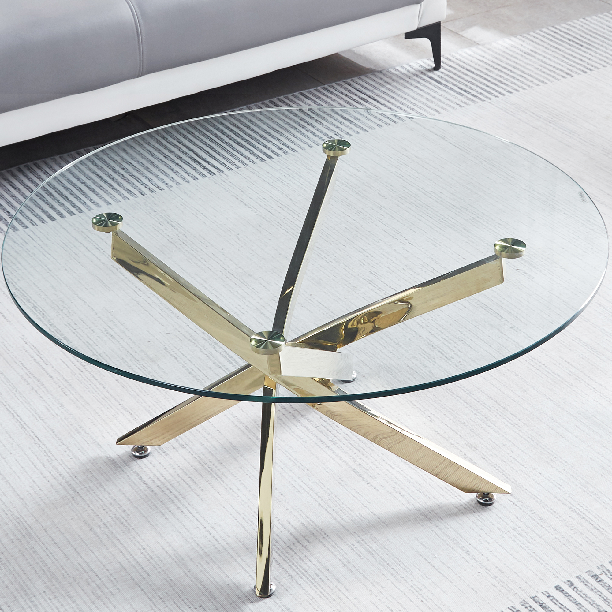 Modern Round Tempered Glass Coffee Table with Stainless Steel Legs-0