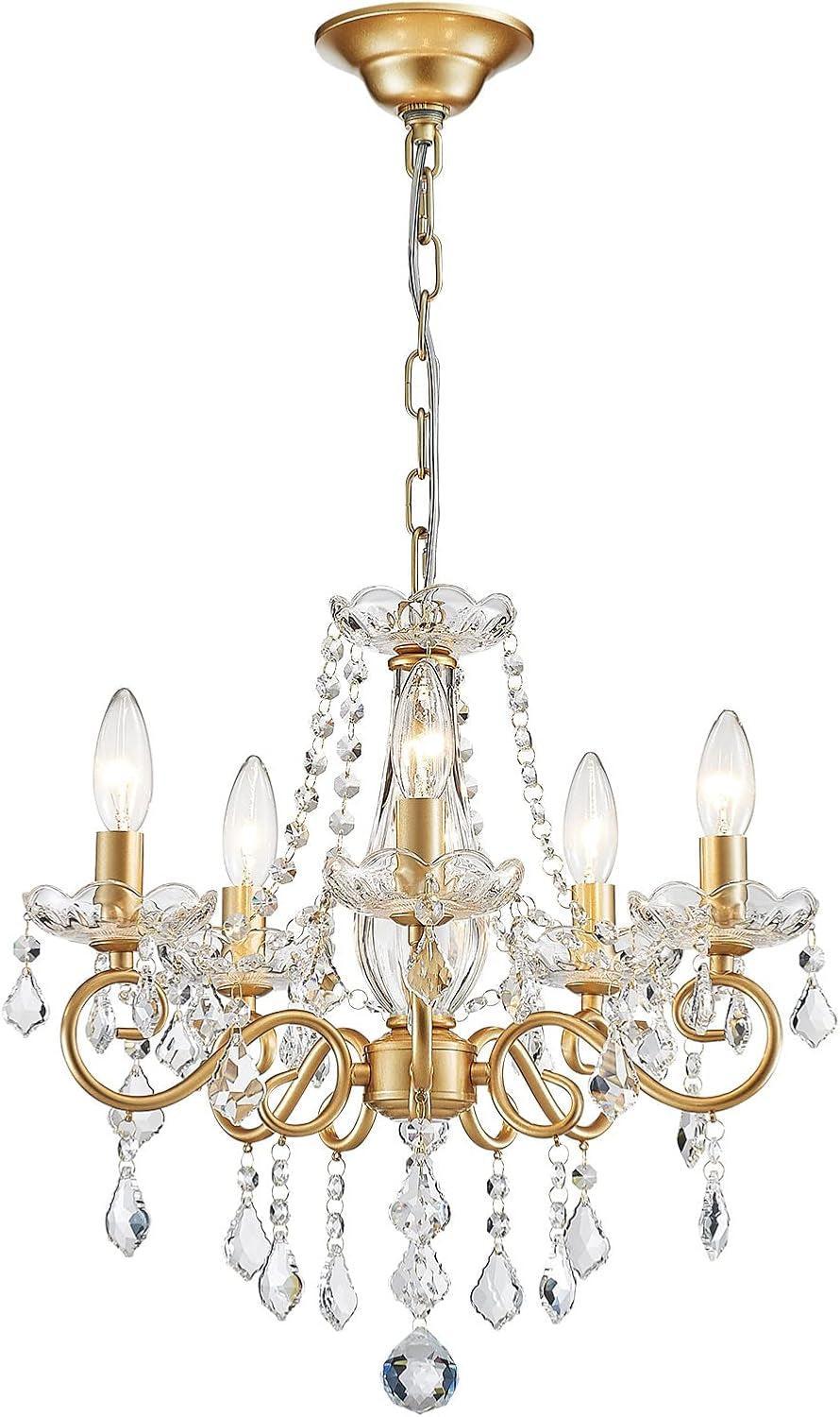 Mini Crystal Chandelier K9 Lighting 5 Bulbs Living Room Gold-0