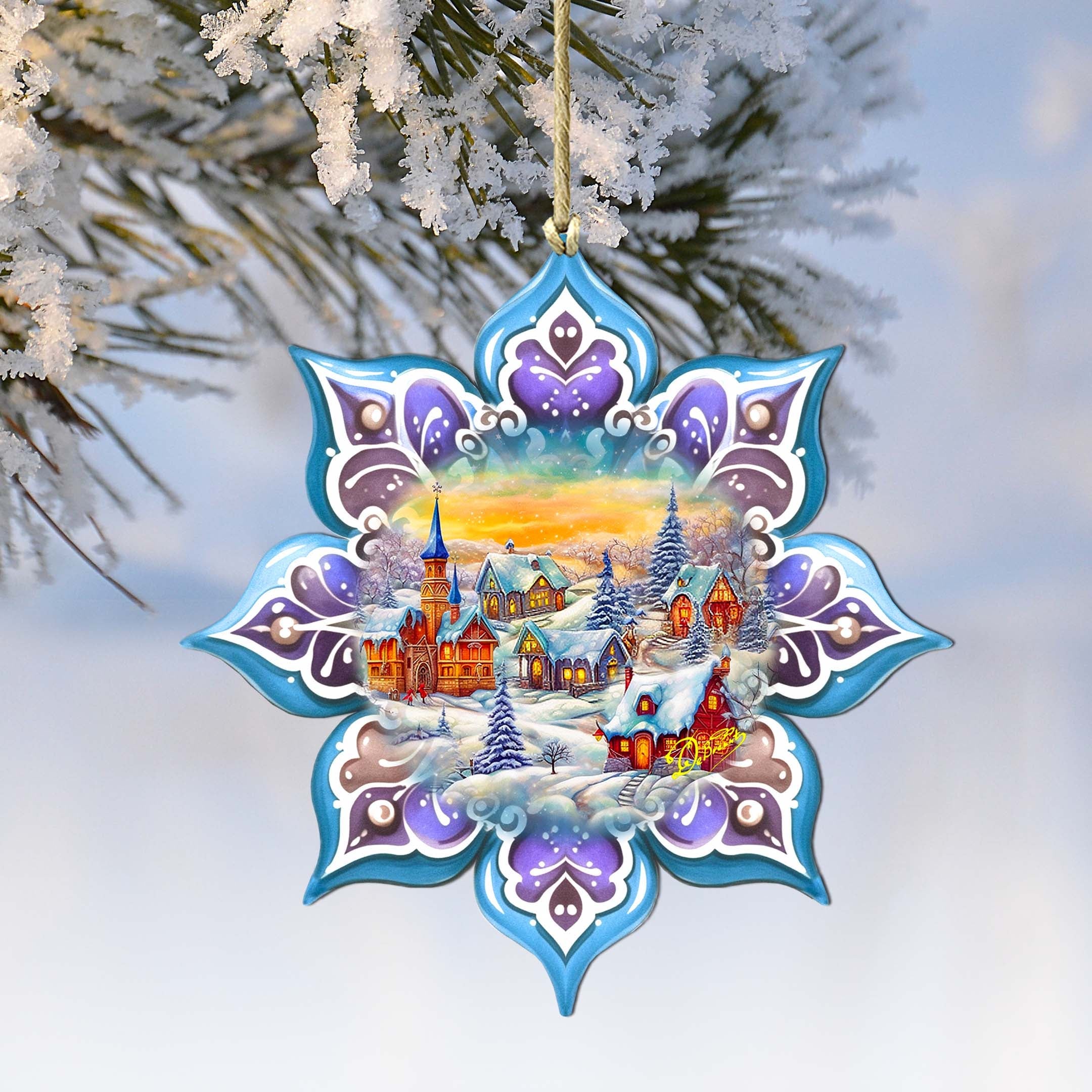 Christmas Village Snowflake Large Wooden Ornament by G. Debrekht | Christmas Décor - 8688417M-3