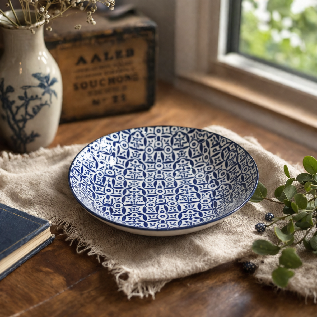 Blue and White Round Plate - I
