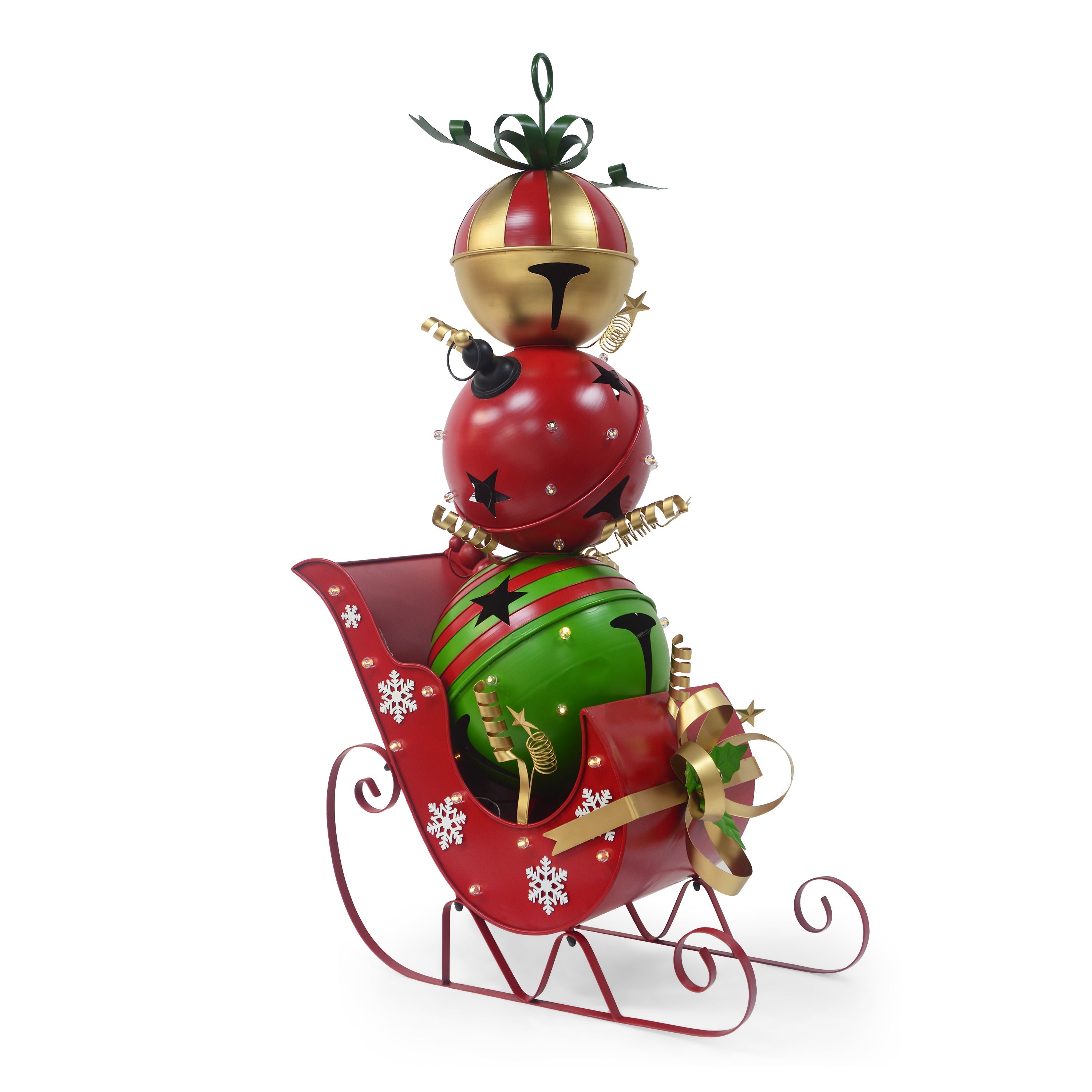 Iron Christmas Sleigh Decoration with Triple Stacked Bells-1