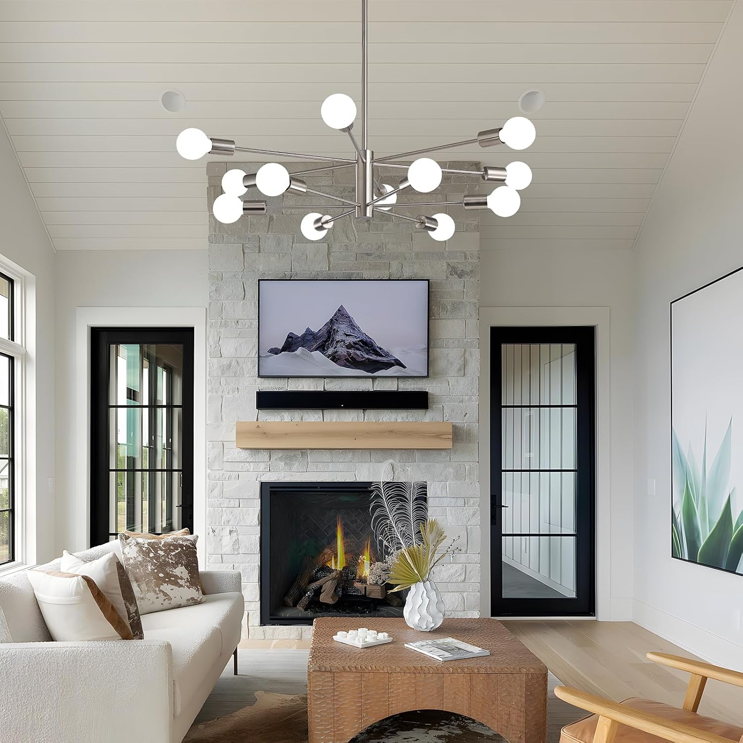 Sputnik 12 Light Brushed Nickel Chandelier For Dining Room