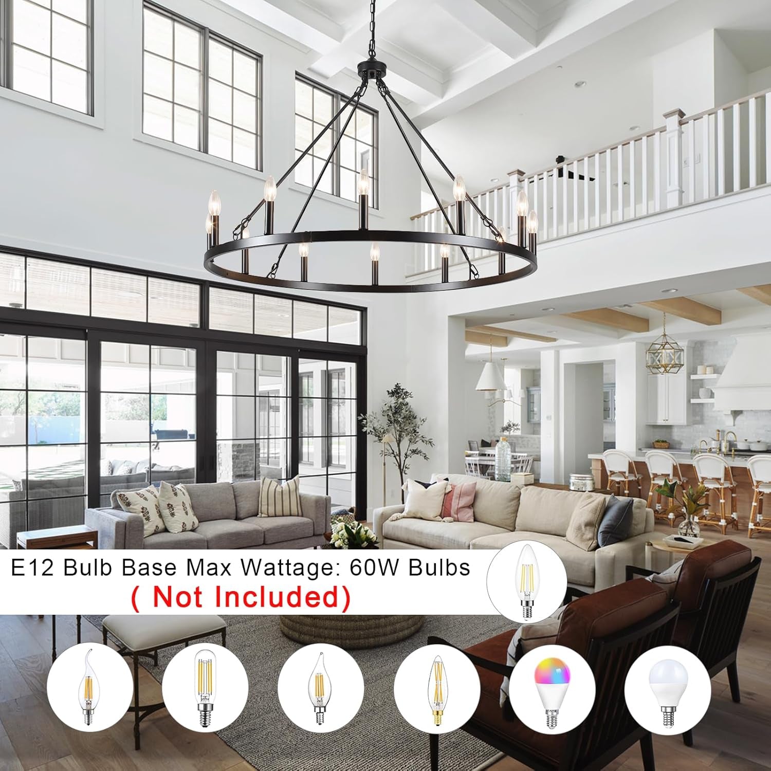 Black Wagon Wheel Chandelier 38 Inch 12 Light Fixture-3