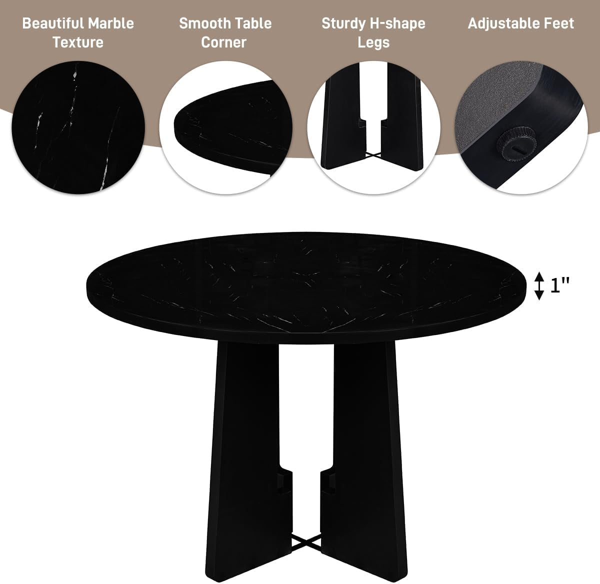 Solid Round Dining Table Set Five Piece Grey And Black
