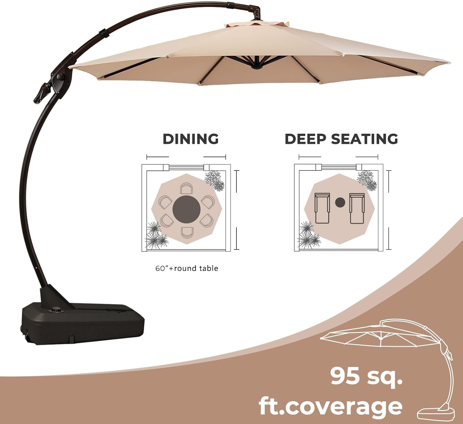 11ft Cantilever Umbrella With Base Champagne Aluminum Outdoor Patio Shade Durable Frame