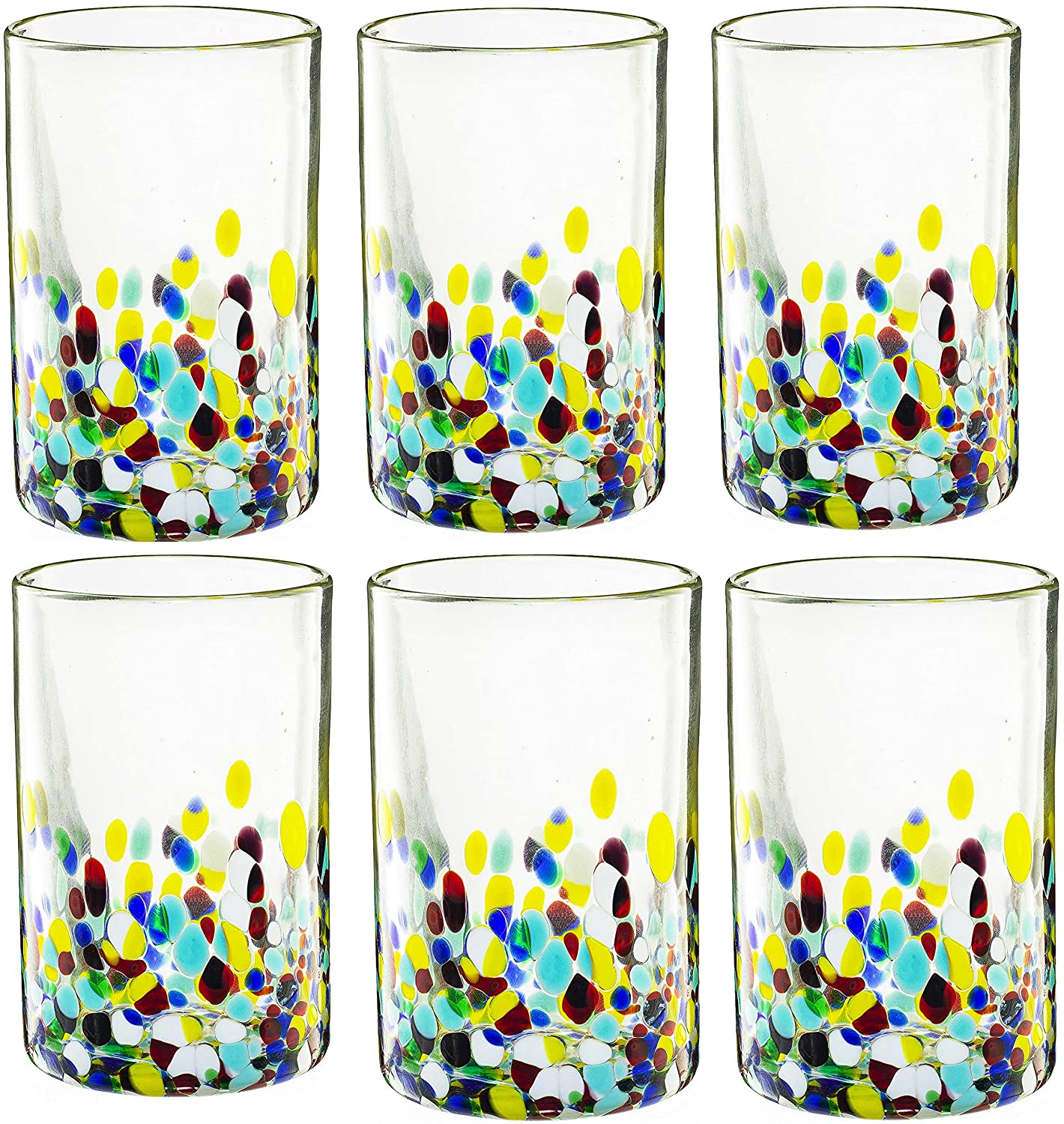 The Wine Savant Hand Blown Mexican Drinking Glasses and Pitcher – Set of 6 with Mexican Confetti Design (14 oz each) and Pitcher (84 Ounces) (Confetti)-4