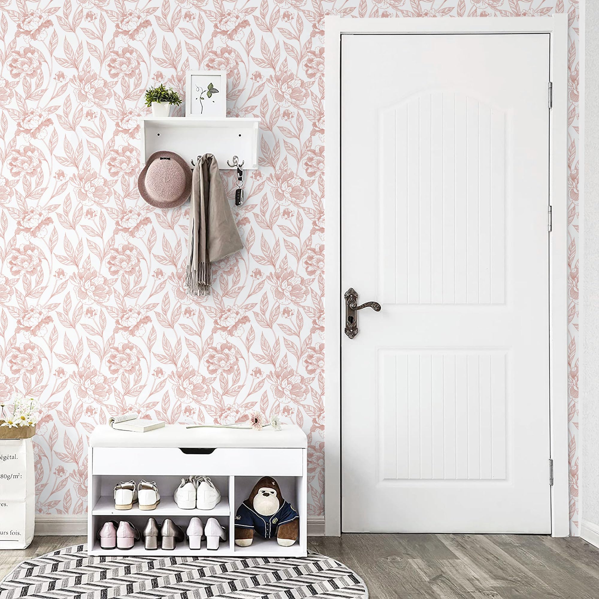 Timeet Pink Floral Peel and Stick Wallpaper Vinyl 17in x 78.7in Modern