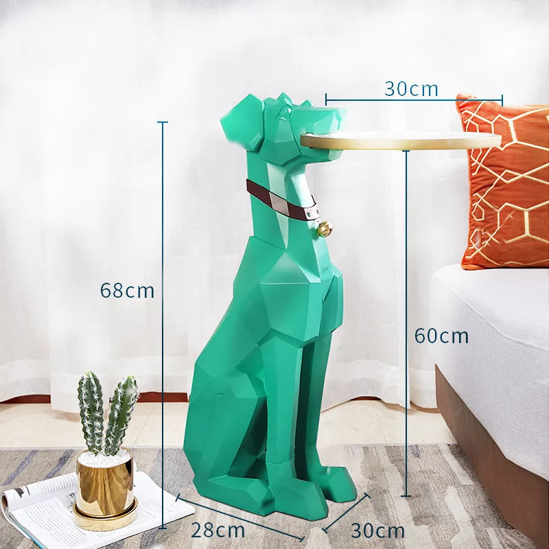 Resin Dog With Tray Statue Floor Standing Dog Tray Home Décor Sculpture