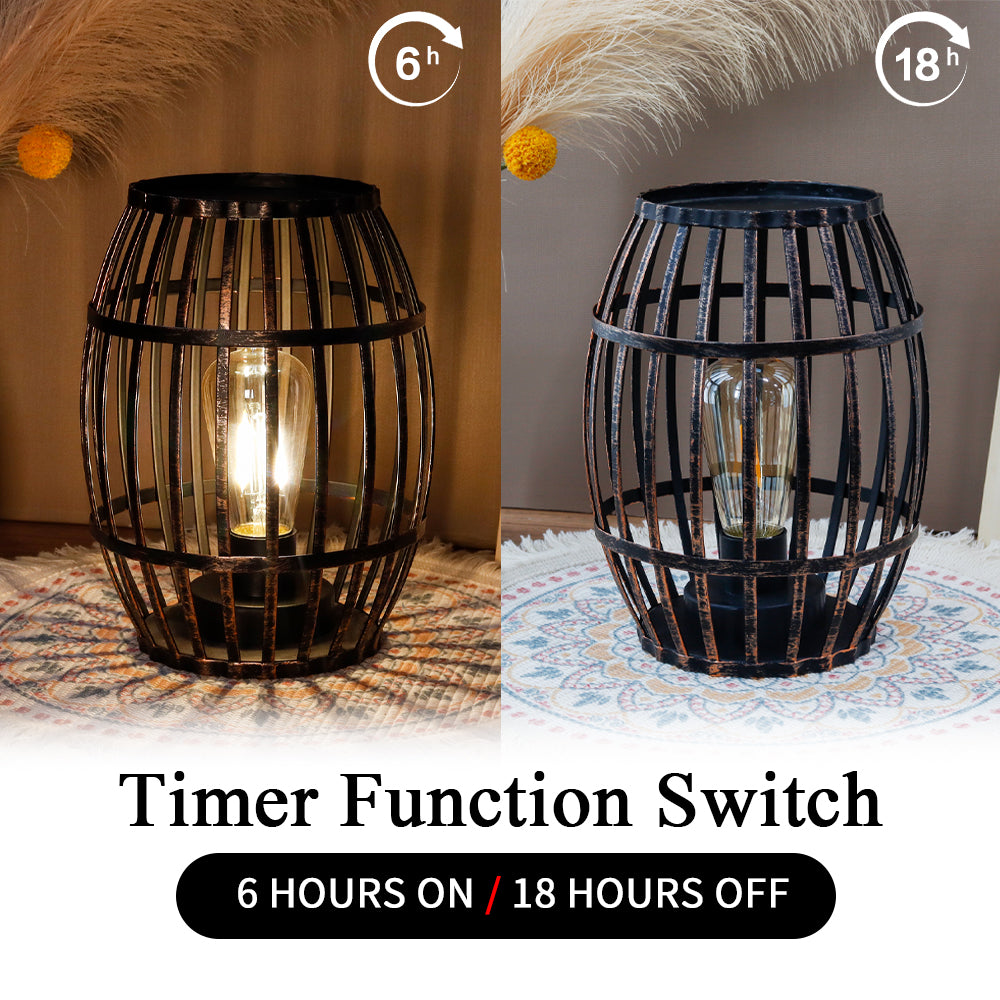 8"H Cordless Metal Wine Barrel Lamp with 6-Hour Timer-3