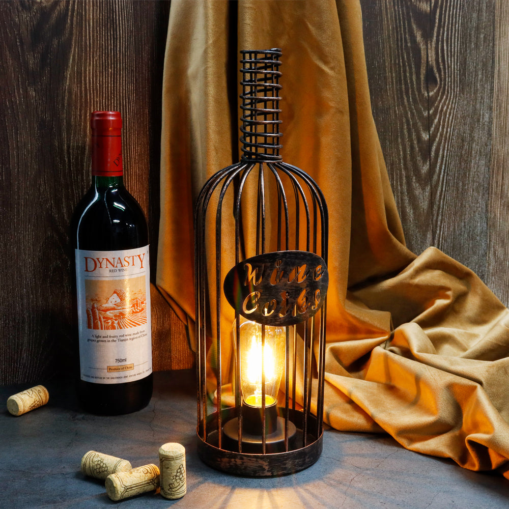 13.5"H Cordless Metal Wine Cork Bottle Lamp-0