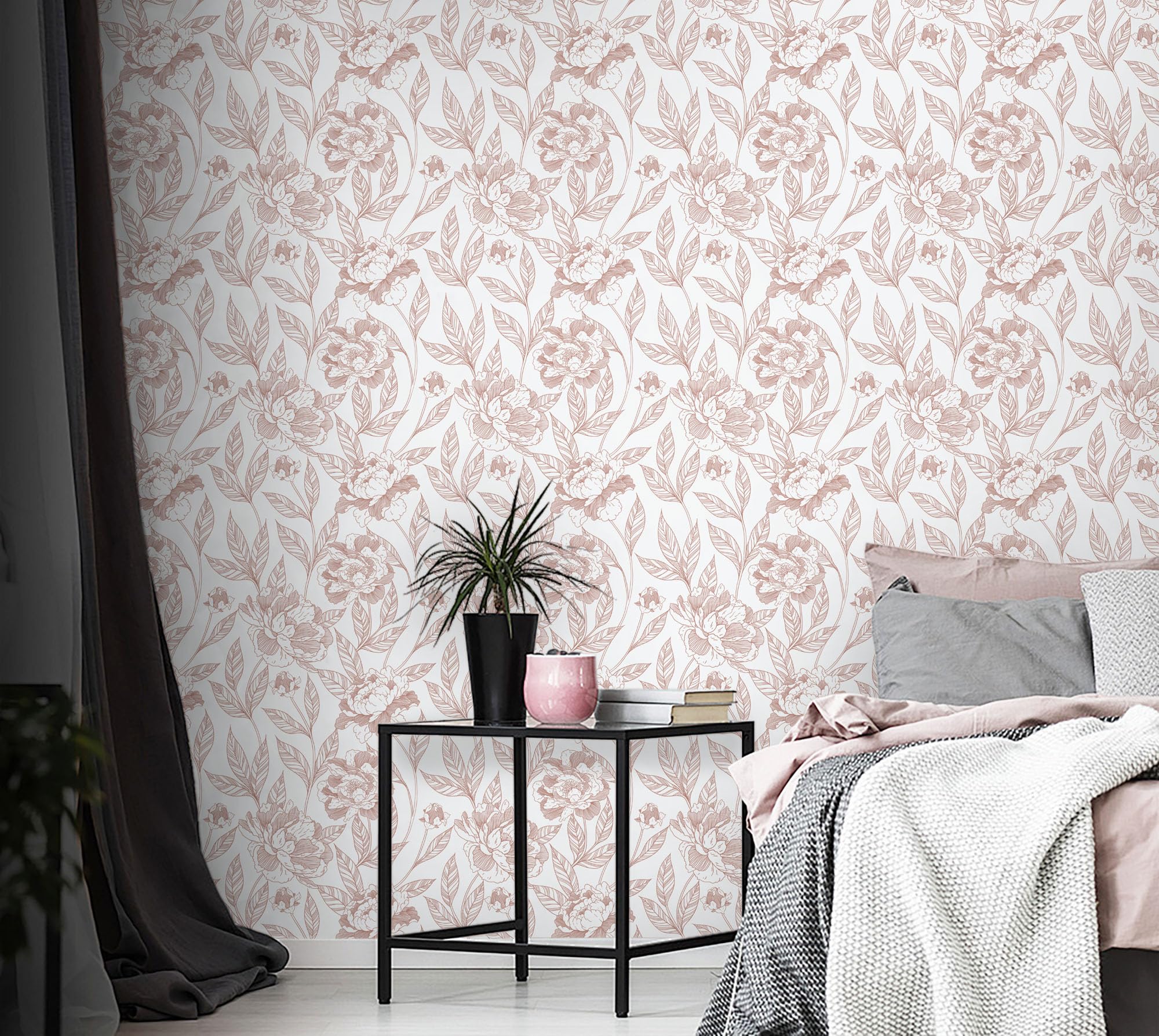 Timeet Pink Floral Peel and Stick Wallpaper Vinyl 17in x 78.7in Modern