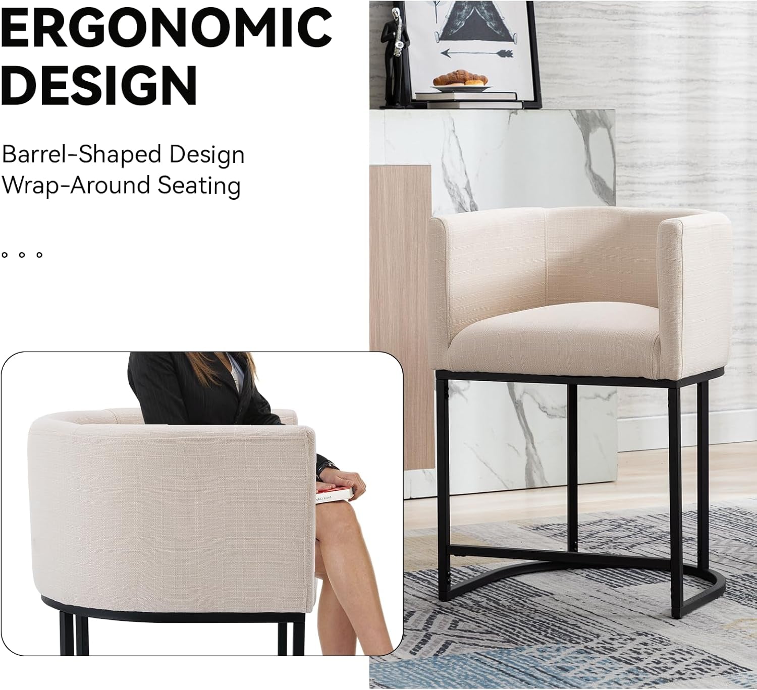 Contemporary Cream Linen Bar Stools Set Of 3 24 In