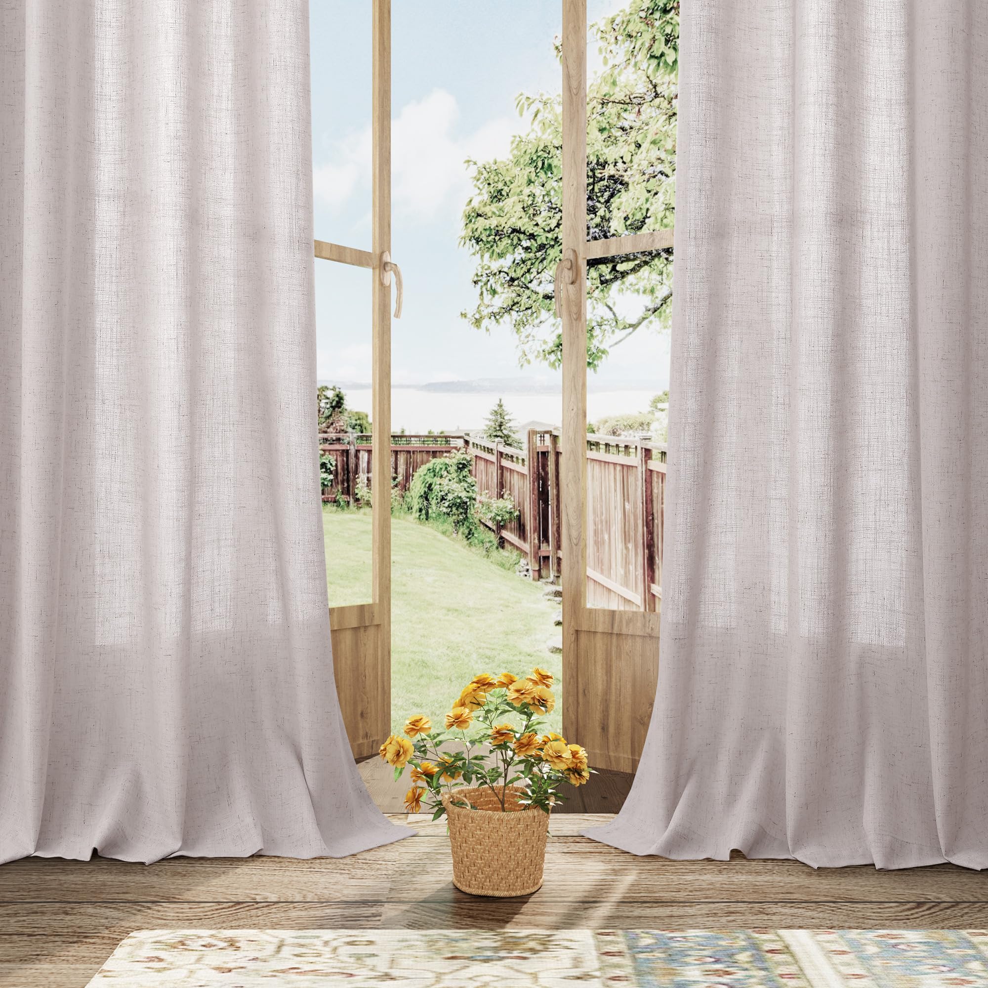 Aersas Champagne Linen Curtains 52x108in 2 Panels Grommet Light Filtering