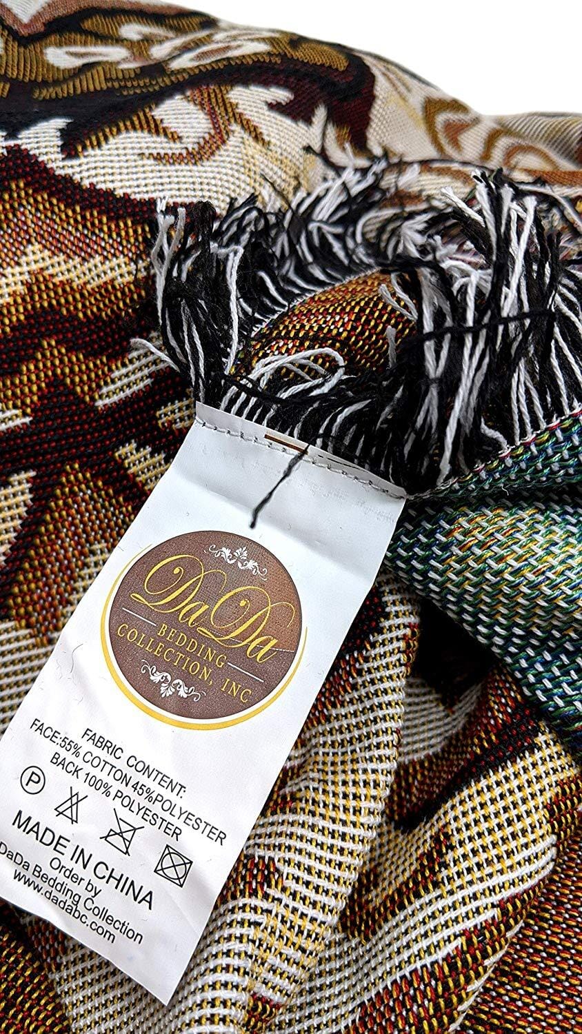 DaDa Bedding Elegant Tapestry Throw Blanket, Golden Persian Style Rug Ornate Floral - 50” x 60” (7175)