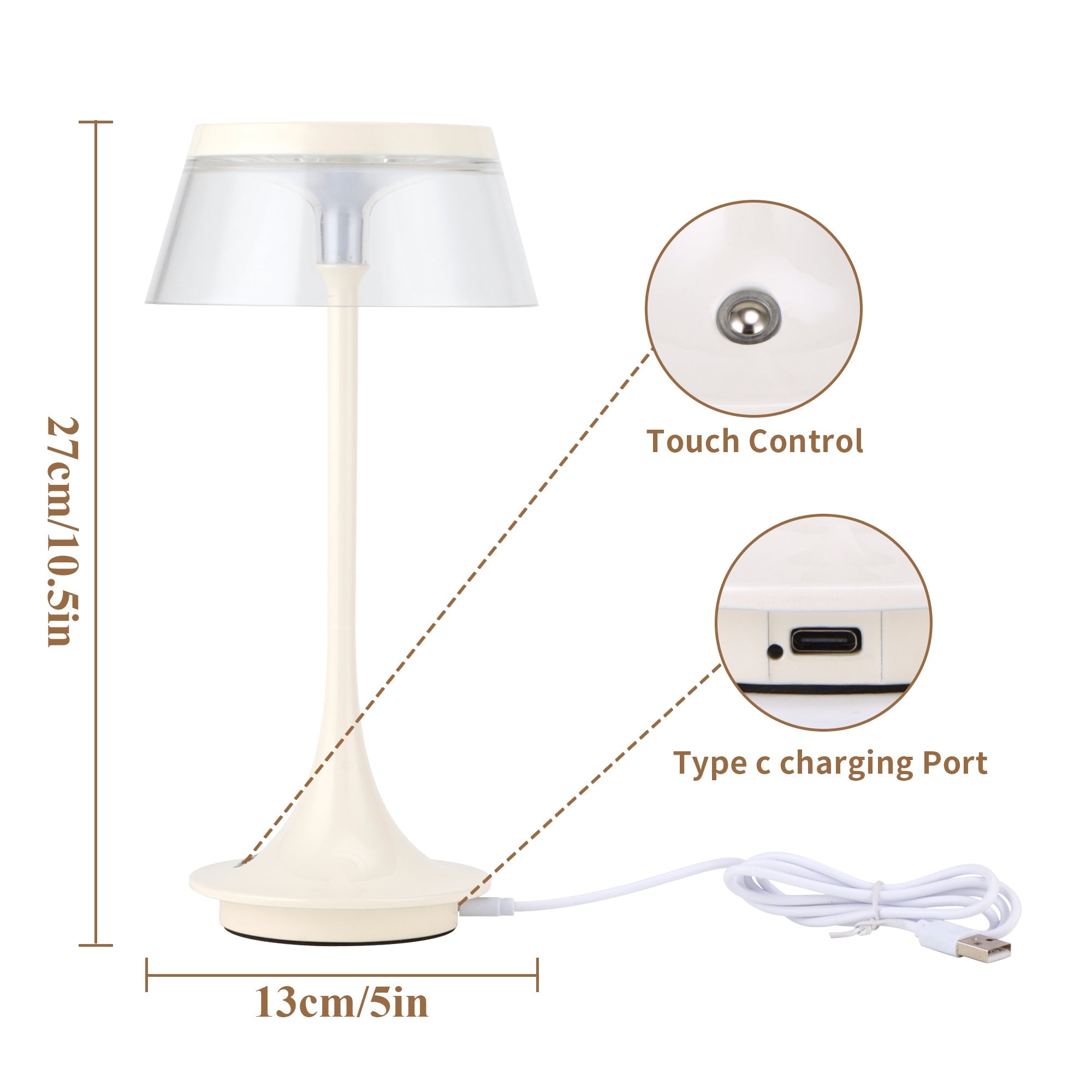 JHY DESIGN 10.5”H Dimmable Bedside Table Lamp Touch Control Lamp（Single）-1