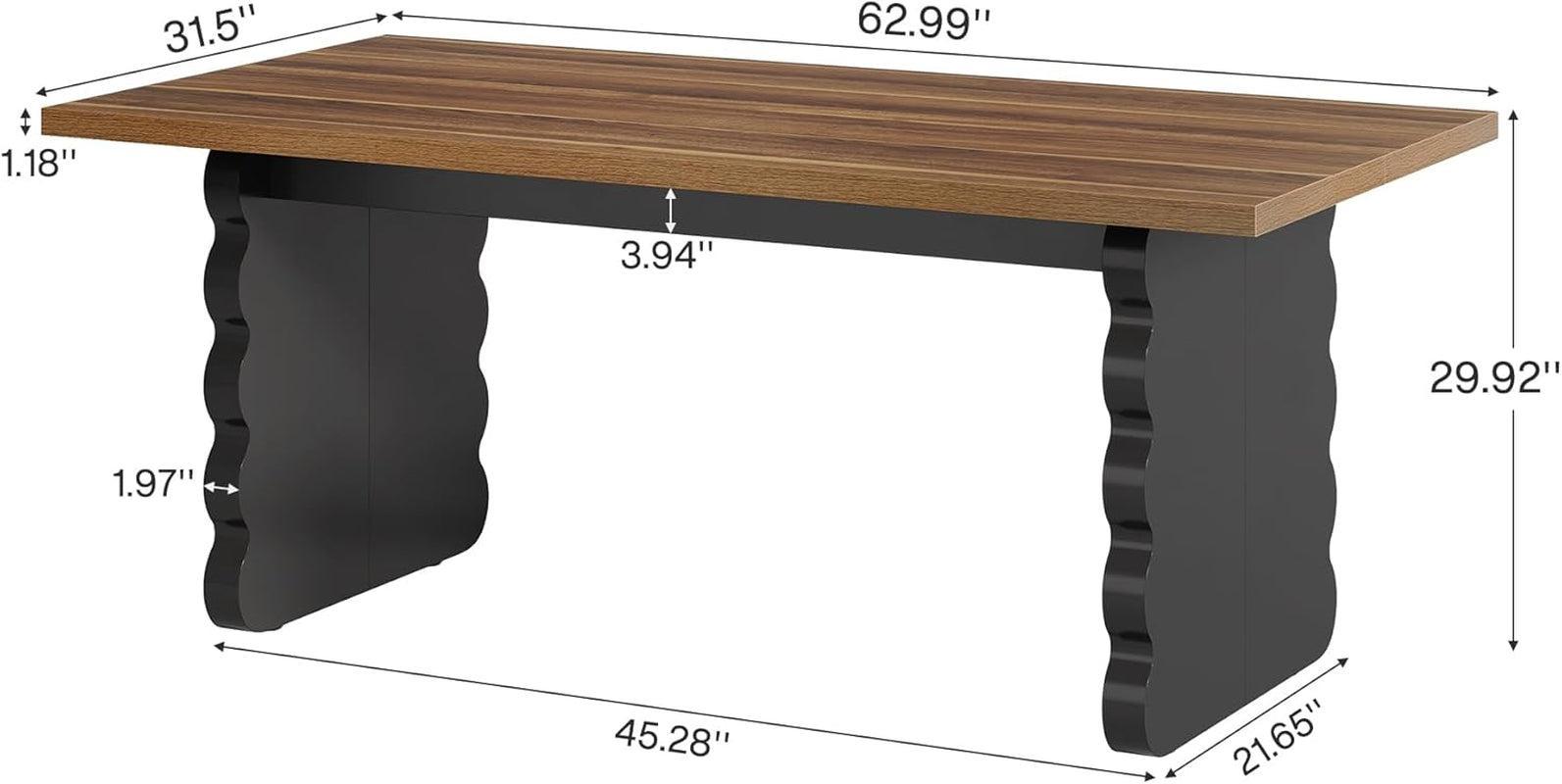 63 Inch Modern Wooden Dining Table With Black Wavy Legs