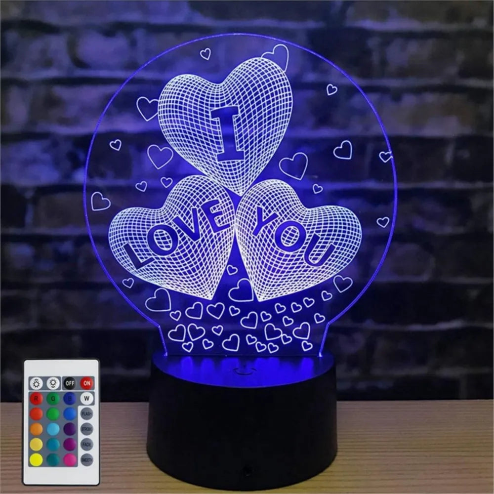 3D Love Heart Visual Acrylic Lamp for Table Decor Birthday Valentine's Day Gift