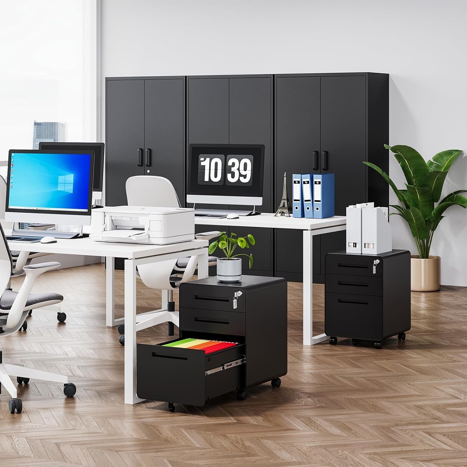 Mobile 3 Drawer Filing Cabinet With Lock Black Rolling