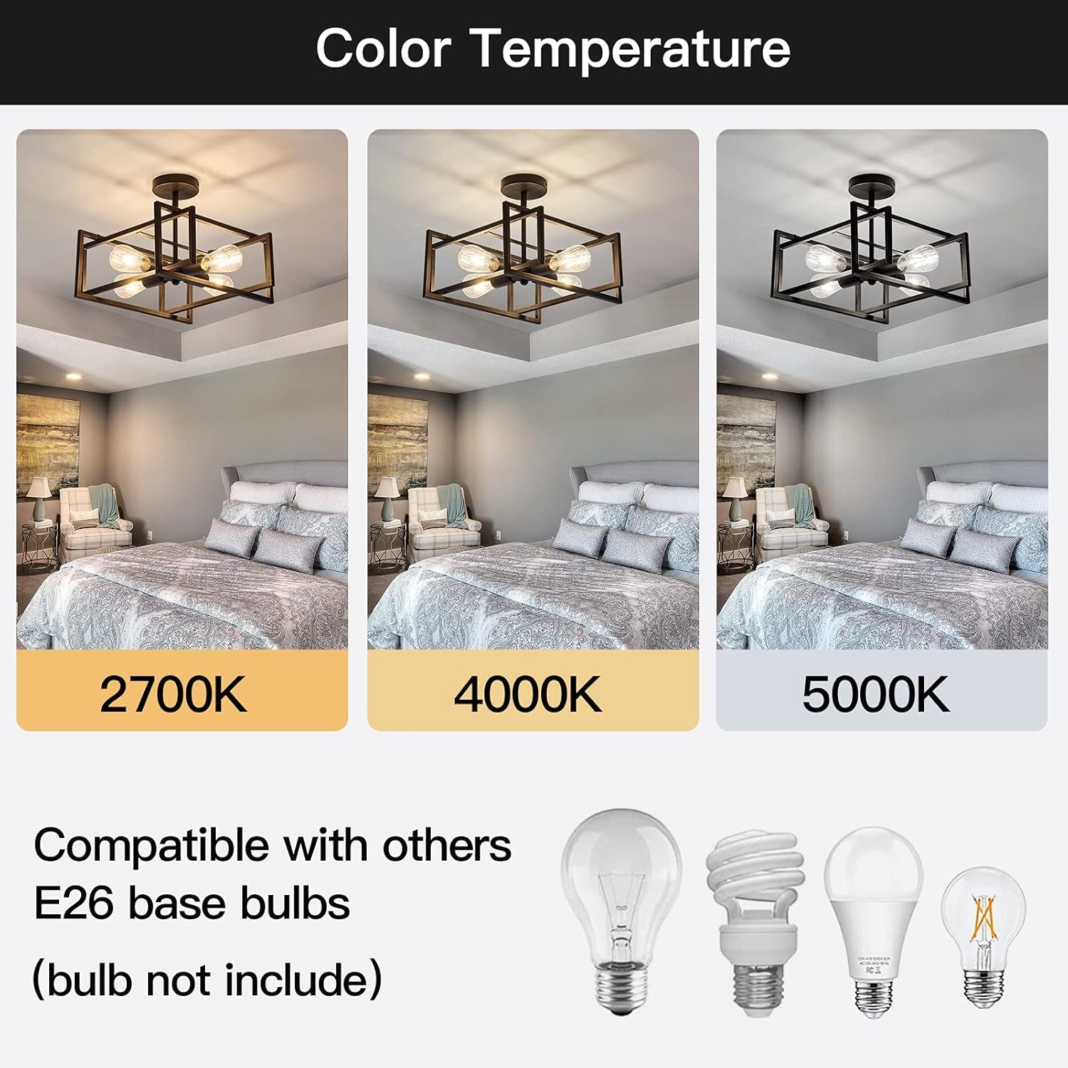 Black Four Light Farmhouse Ceiling Light Luminaire-3