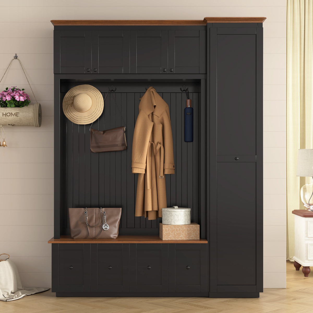 Vibe Haus 78.7"H Entryway Hall Tree with Storage Bench