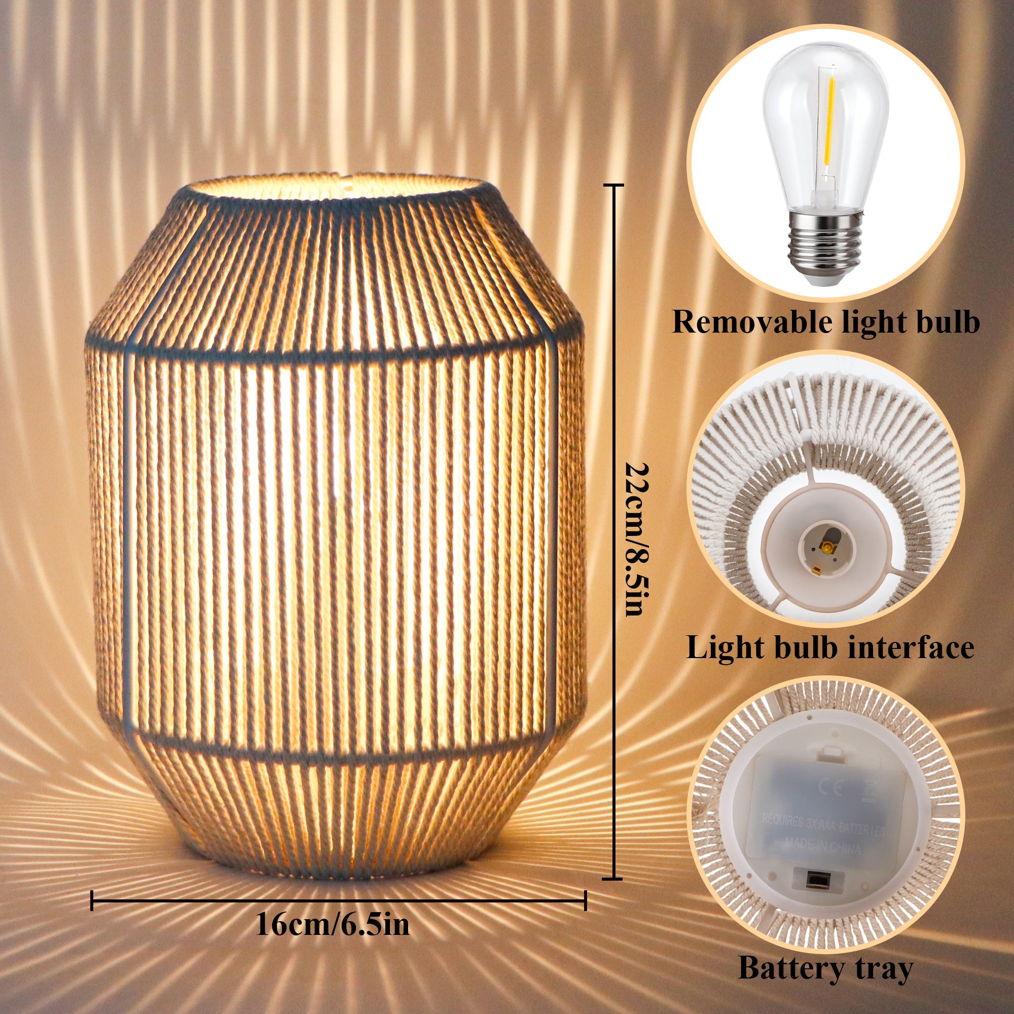 JHY DESIGN 2-Pack 8.5"H Woven Cotton Rope Table Lamps: Cordless, Battery-Powered, 6-Hr Timer-1