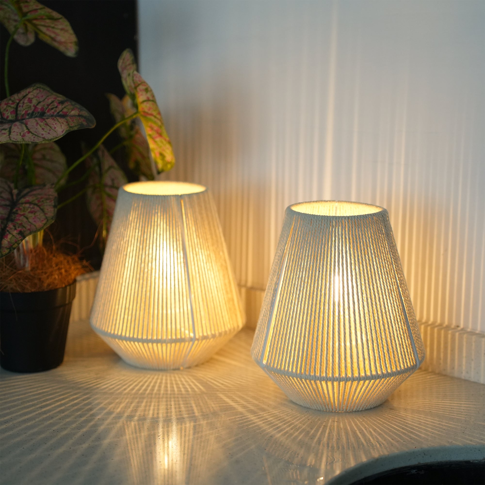 JHY DESIGN 2-Pack Boho Woven Cotton Rope Table Lamp - 8" H Cordless Battery - Operated with 6-Hour Timer, Perfect for Bedroom Bedside & Events-1