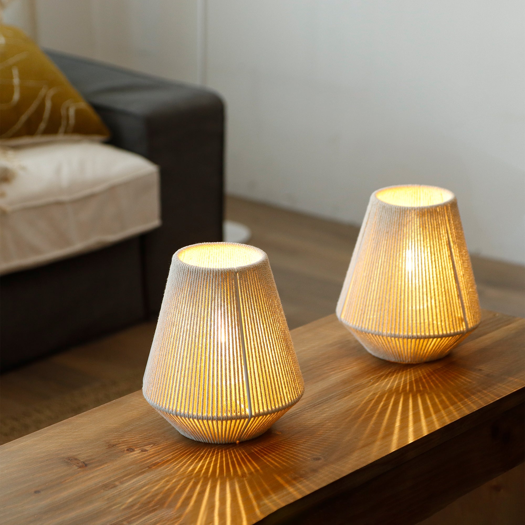 JHY DESIGN 2-Pack Boho Woven Cotton Rope Table Lamp - 8" H Cordless Battery - Operated with 6-Hour Timer, Perfect for Bedroom Bedside & Events-3